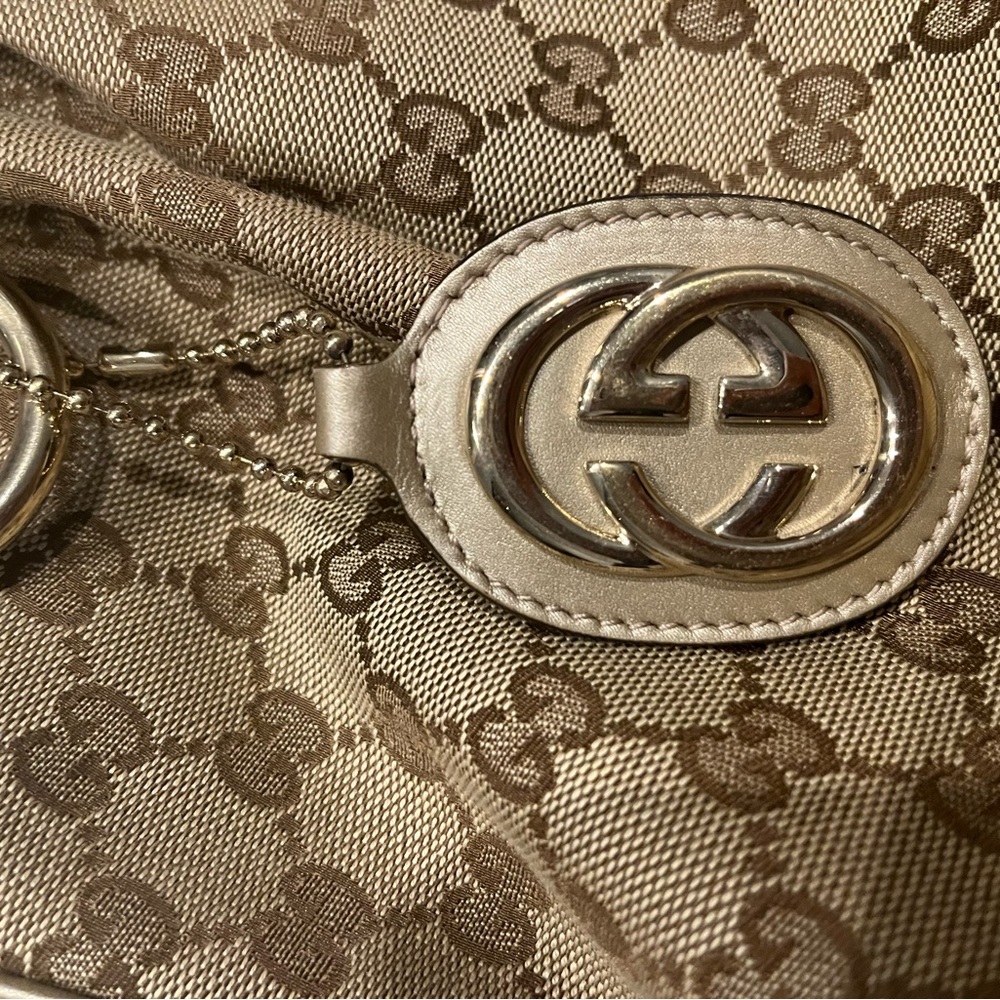 Gucci Beige Brown Monogram Tote with Gold Accent Charm - Picture 4 of 13